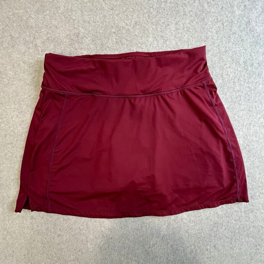 Oalka Women's Tennis Athletic Skort Pull-On Elastic Waist Stretch Burgundy XL